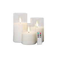 Eywamage Clear Glass Flameless Candles with Remote Set of 3