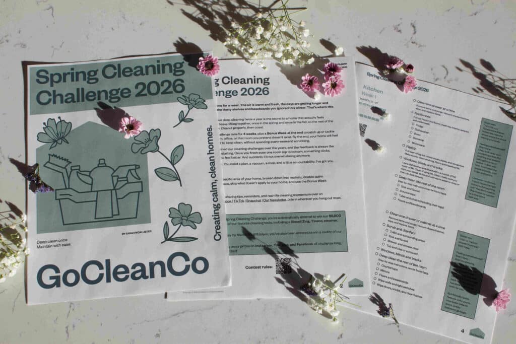 2708289_SpringCleaningChallenge2026_Img01_022026 - House Work GoCleanCo's Spring Cleaning Challenge is shown with spring flowers.
