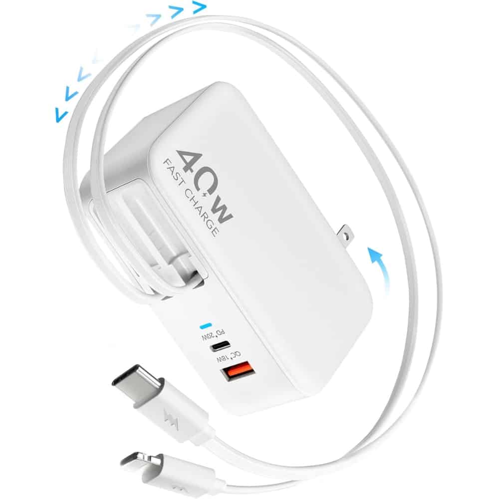 Retractable USB C Charger Wall Plug