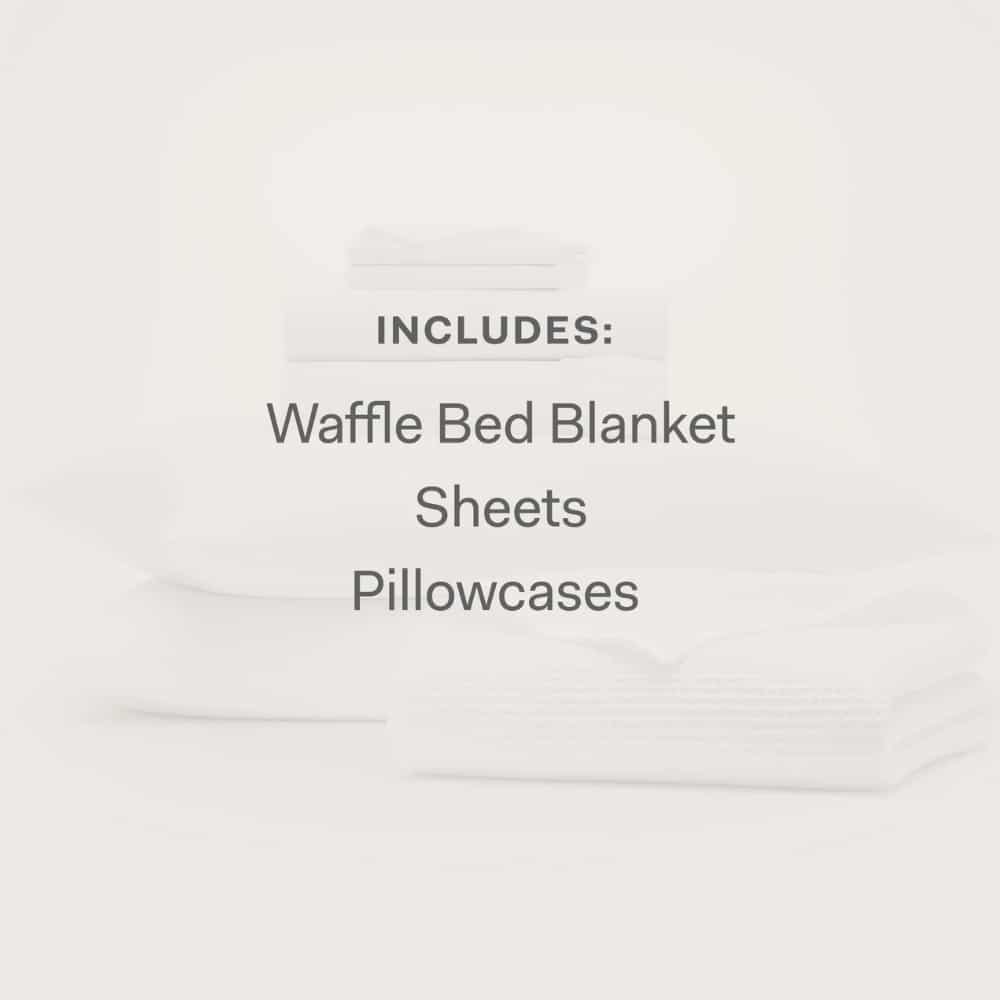 Includes: waffle bed blanket, sheets, and pillowcases in the package.