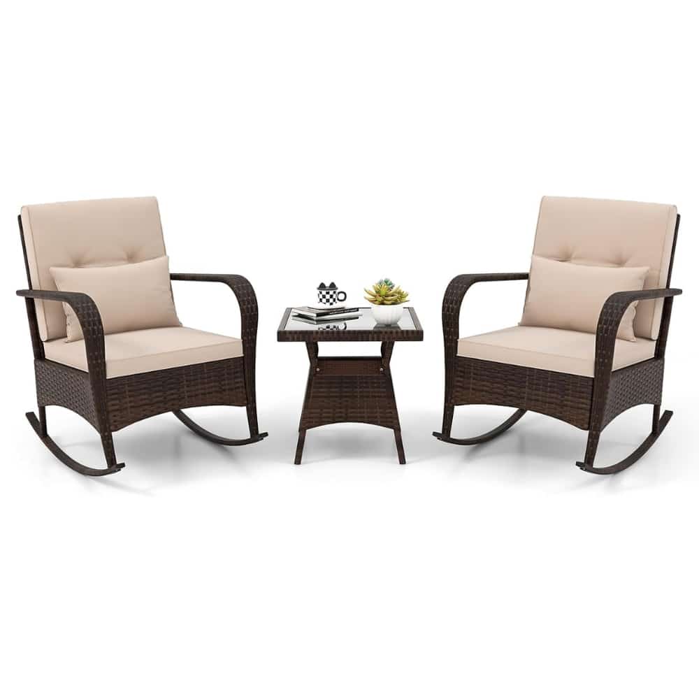 Outdoor Wicker Rocking Chair Patio Set