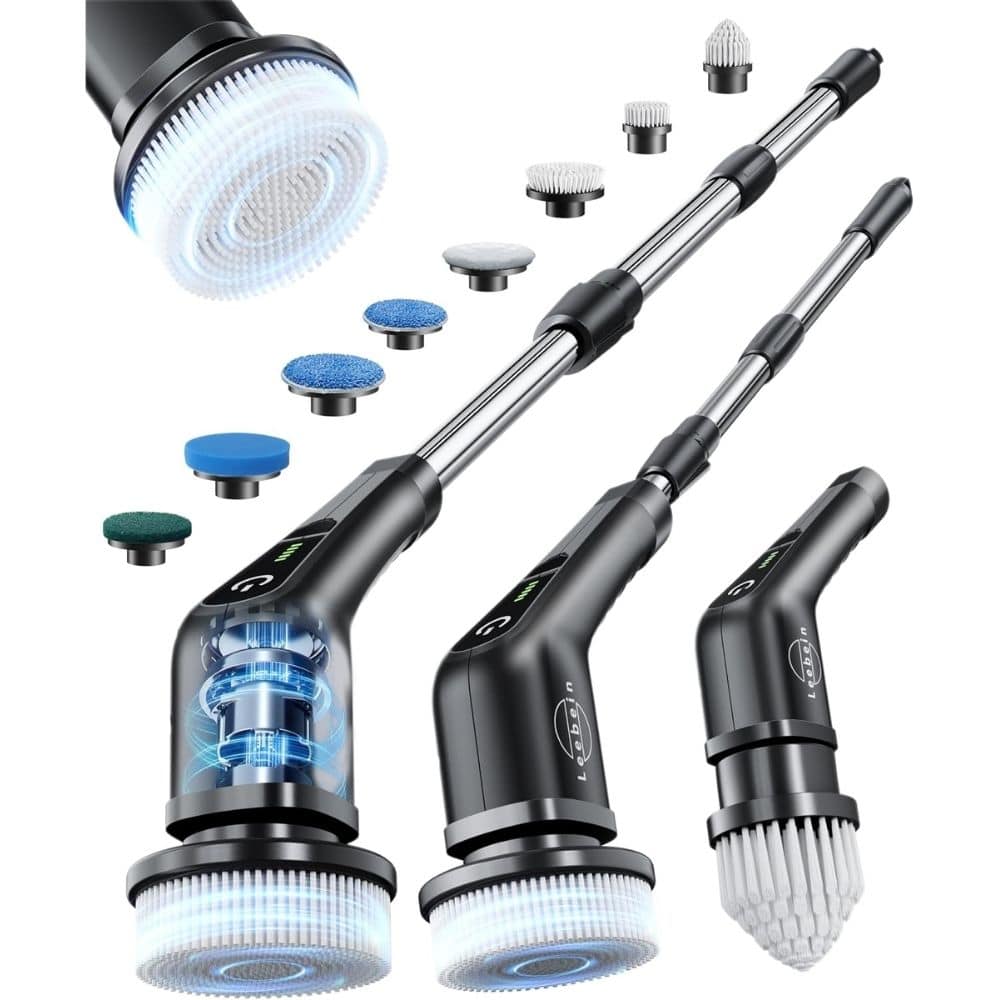 Cordless facial cleansing brush system with interchangeable heads and a digital display